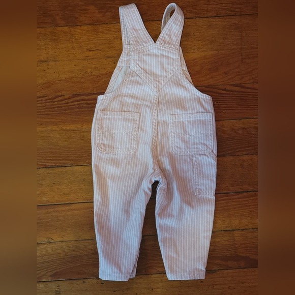 Pink and White stripe denim overalls 12-18 month - Picture 2 of 3